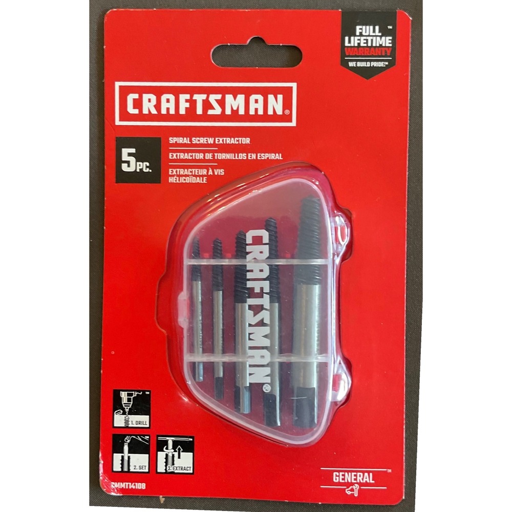Craftsman 5 Piece Spiral Screw Extractor Set CMMT14108 Broken Bolt Remover Kit